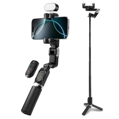 Spigen S620W Estabilizador Gimbal para Smartphone con Trípode de Reconocimiento Facial, Soporte para Selfie Giratorio Vertical y Horizontal, Incluye Luz LED Magnética y Control Remoto Bluetooth -Negro