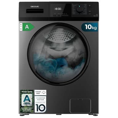 Cecotec Lavadora 10Kg Carga Frontal Bolero Dresscode 10410 Inverter Steel A. 1950W, 1400 rpm Regulables, 16 Programas, Motor Inverter Plus, Bajo Consumo, Vapor, Esterilización de la Ropa