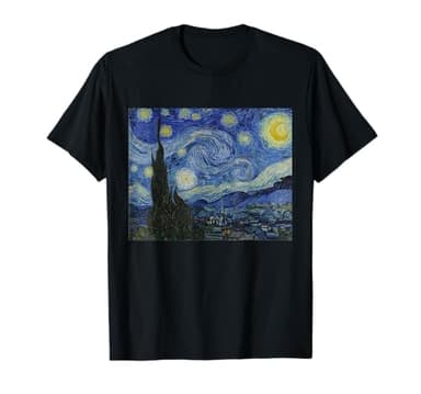 Great Paintings Designs Noche Estrellada de Vincent van Gogh Pintura Famosa Camiseta Unisex Niños Black T-Shirt Manga de Doble Puntada Pequeño