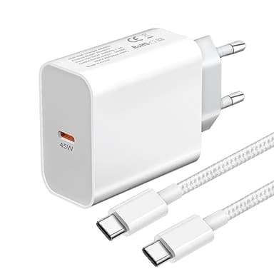 45W Super Rápido Cargador USB C y Cable para Samsung S25 Ultra/S24 Plus/S23/S22 Ultra/S22+/S21 S20 FE,A54 A34 A53 A33 A23 5G Galaxy Note 20,Z Fold 4,Tab S7 S8,Carga Cabezal Enchufe Adaptador Corrient