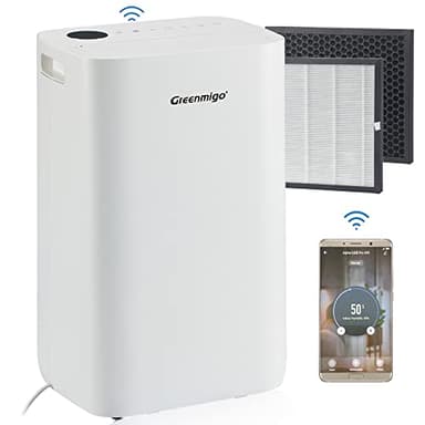Greenmigo Deshumidificador 25L/día WiFi con App,Secar la Ropa y a Purificar el Aire con Filtro HEPA y Carbón Activo,Drenaje Continuo,Modo Automática,Temporizador,Elimina Humedad y Condensación