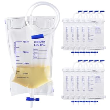 Tvvcalk 10 pcs Bolsas de Orina para Pierna 750ml, Bolsa de Drenaje de Orina, Bolsa de Drenaje de Orina Pierna con Cintas de Tela, Válvula y Drenaje en T