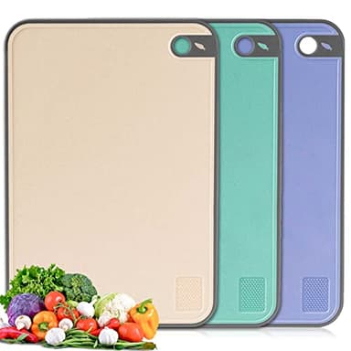 Tabla Cortar Cocina, Juego de 3 Tablas de Cortar De Plástico Grande Sin BPA Con Ranura para Jugo y Prensa de Ajos, Tabla Antideslizante & Antibacteriana, para Frutas/Verduras/Carnes