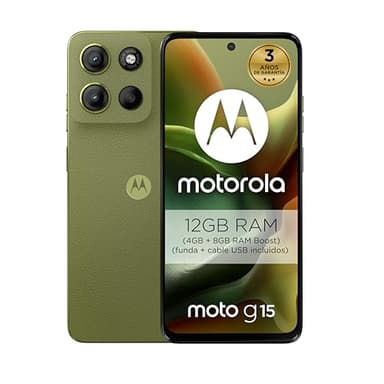 motorola Moto g15 12GB (4GB+8GB RAM Boost)/128GB Verde, España, Pantalla de 6,72” FHD+, Sistema de cámaras de 50 MP y Objetivo Ultra Gran Angular, Batería 5200 mAh, Carga TurboPower™, Cuero Vegano