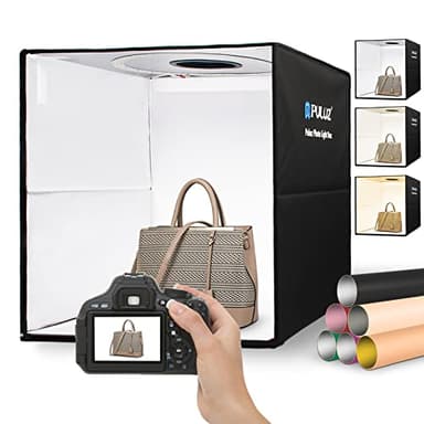 Caja para Fotos con Luz de 40cm, PULUZ Caja de Luces Portátil de Kit de Caja de Luz con 160 Luces LED Regulables de 3 Temperaturas de Color y 12 Fondos Fotográficos para Fotografía de Productos