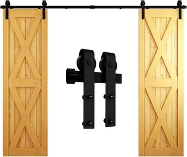 CCJH 200CM / 6.6FT Herraje Para Puerta Corredera Kit de granero Accesorio de armario con rodillo de riel para puerta doble