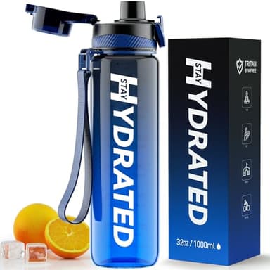 Mevoly Botella Agua, 1 Litro Botella Agua Gimnasio sin BPA con Marcador de Tiempo, Plastico Botella de Agua Deportiva Motivacional, Cantimplora 1L para Gym, Colegio, Bicicleta