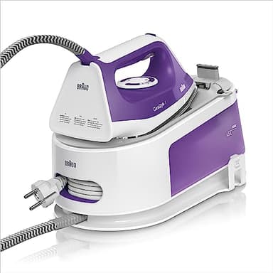 Braun Carestyle 1 IS1014VI - Centro de Planchado (6 bares de presión 120 g/min y golpe de vapor de 360 g/min, suela freeglide, EasyLock, EasyCalcClean) blanco y morado