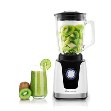 Ufesa White Gold Batidora de Vaso, 1500W Potencia, Jarra de Cristal 1,5L, Regulador de Velocidad con luz LED, Pica Hielo, 6 Cuchillas Extraibles de Acero Inoxidable, 2 Velocidades + TURBO