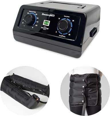 Dinamicamed ® Presoterapia Profesional para Casa Completo - Maquina Presoterapia Masaje Piernas 4 Cámaras de Aire con 2 Perneras XL y Cinta para el Abdomen
