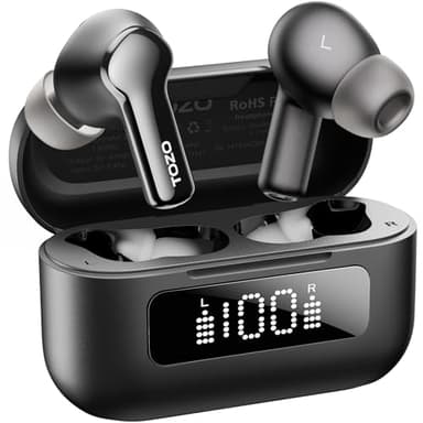 TOZO NC3 Auriculares Inalámbricos Bluetooth 5.3 con Híbrida ANC Llamadas IA ENC ORIGX 2.0 Acústico EQs Ajuste 55H Reproducción LED Pantalla Gaming Modo USB Tipo C IPX8 Negro