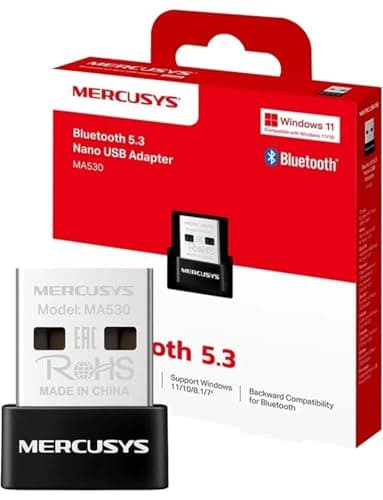 Mercusys MA530 Nano Adaptador USB Bluetooth 5.3, Conexión Rápida y Estable, Compatible con Windows 11/10/8.1/7, Plug & Play, para computadora, portátil, Auriculares, Altavoz y Teclado