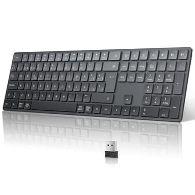 TECURS Teclado Inalámbrico Bluetooth, USB 2.4G Teclado Inalámbrico para Mac/Windows con 3 Canales Bluetooth, QWERTY Ergonómico Español Multimedia Silencioso Delgado Teclado (Negro)