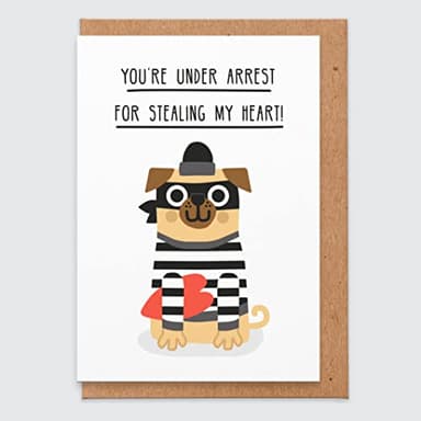 Carta de San Valentín - Amor - Divertido - Carta de felicitación - novio - novia - esposo - esposa - comedia - bajo arresto por robar mi corazón - doguillo - amante de los perros
