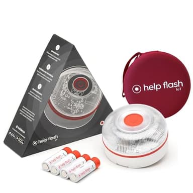 help flash IoT Luz de Emergencia V16 con Geolocalización + Funda de Neopreno Roja, Exigible a Partir de 2026, Baliza Conectada con DGT 3.0, Señal V-16, Aviso Ubicación Coches, Plan de Datos Incluido