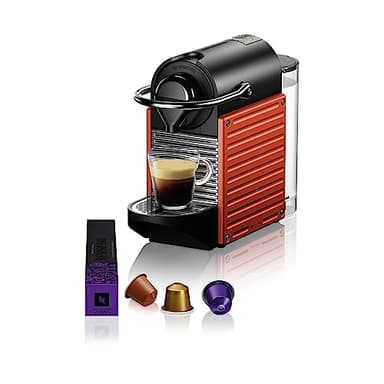 Krups Nespresso Pixie - Cafetera monodosis de cápsulas Nespresso, compacta y robusta, 19 bares, apagado automático, espressos y lungos, color roja, estilo industrial, incluye kit de bienvenida