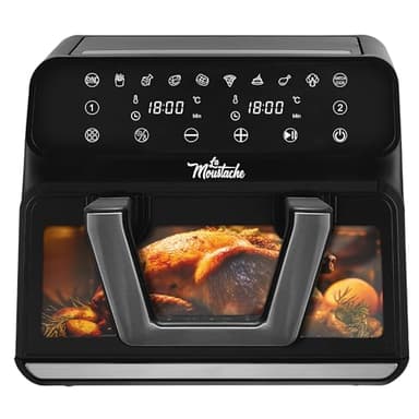 La Moustache - Freidora de Aire 9L | 1700W con E-Book de Recetas, Air Fryer Digital/Táctil con Cesta Convertible 2 en 1, 10 Programas, Regulación de Temperatura y Tiempo (TwinFry)