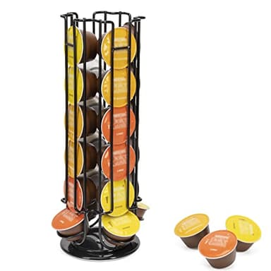 SYSYLY Soportes para Cápsulas de Café 24 Dolce Gusto,Dispensador Capsulas Dolce Gusto Almacenamiento de Cápsulas de Café, estante giratorio de torre de cápsulas de café, Base antideslizante,Negro