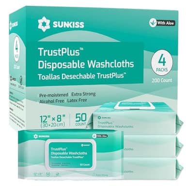 SUNKISS Trustplus Toallitas Húmedas para Adultos con Aloe, Toallitas 20 x 30 cm para Limpiar El cuerpo en Pacientes con Incontinencia Urinaria, 200 Unidades