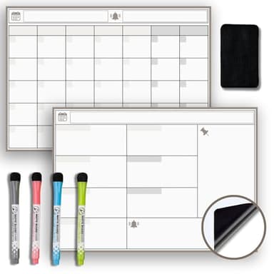 Monvara® Set Calendario Magnetico Nevera 2025. Planificador Mensual A4 + Organizador Semanal A4 + Accesorios 4 rotuladores + borrador - Lista de la Compra, Menú, Rutina, Tareas. (PACK, A4 (30x21cm)