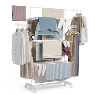 NEWLUX-Tendedero Vertical Plegable XXL Fold Care V60 Blanco con Ruedas, 5 Niveles Dobles y 18-21m de tendido. Tendedero Plegable con Soporte para perchas y prendas largas de 1,5m. Ideal como perchero