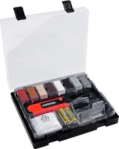 Werkzeyt Kit de reparación de azulejos de 14 piezas – 8 tonos diferentes – Incluye cera derretidor, cepillo y esponja de lijado – Adecuado para superficies lisas de todo tipo/Kit de reparación para