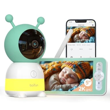 BOIFUN 2K 5" Camara Vigilancia Bebe, Luz Nocturna Colorida, Rotación de 360° con App Movil, Monitoreo de Movimiento y Seguimiento Automático, Alarma de Área Personalizada, Zoom 4X, VOX