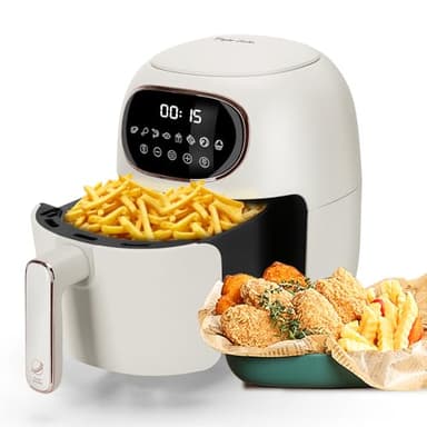 Taylor Swoden Ava - Freidora sin aceite, freidora de aire de 1300W, diseño compacto, 3L capacidad, pantalla LED táctil, 8 menús de cocinado preestablecidos. Cesta antiadherente. Color blanco.
