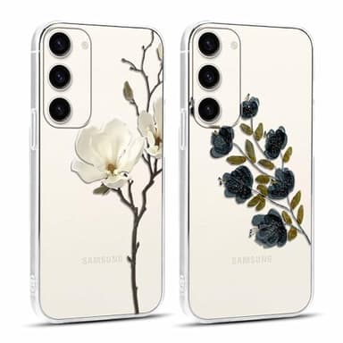 Foonary 2 Piezas Transparente Funda para Samsung Galaxy S23 5G 6,1", Aesthetic Flores Dibujos Diseño Motive Carcasa, Silicona Cover Bumper Case para Samsung S23 5G,Flores15