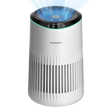 MORENTO Purificadores de Aire para Hogar, Purificador de Aire Para Humo, Caspa De Mascotas y Olores Con Esponja de Fragancia, Purificador de Aire Pequeño con Modo de Sueño para Dormitorio u Oficina