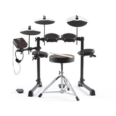 Alesis Debut Kit - Batería electrónica infantil con 4 parches de malla, 120 sonidos, 100 lecciones, taburete, baquetas, llave de batería y auriculares