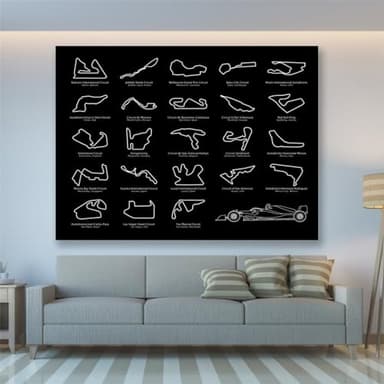 LIUZHUANGDIAN Póster de Fórmula 1 Negro F1 Circuit 2023 Pintura en Lienzo Arte de Pared Impresión de imágenes Oficina Decoración de la habitación del hogar-40x60cm Sin Marco
