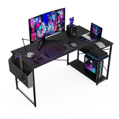 BEXEVUE Escritorio de Esquina Ordenador - 100x70 cm Mesa en Forma L, Estantes de Almacenamiento, Esquina Reversible, Gaming Escritorio Mesa Gamer Desk para Estudio Trabajo Oficina Dormitorio Hogar