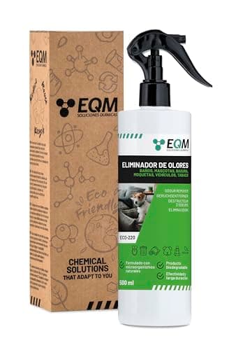 EQM - ECO-220 - Eliminador de Olores Instantáneo - 500 ML - Entorno con mascotas, hogar, coche, trabajo, etc. - Potente tecnología enzimática - Agradable aroma a fresco y limpio