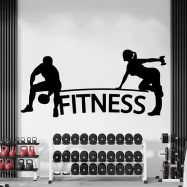 Pareja Gimnasio Fitness Vinilo Pared Pegatinas Gimnasio Fitness Club Decoración de Pared Deportes Motivación Entrenamiento Arte de Pared Pegatinas Regalos 75X35