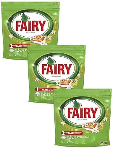 Fairy Todo En Uno Pastillas Lavavajillas, 90 Capsulas Lavavajillas, Elimina Grasa Reseca, Detergente Lavavajillas, Fragancia Naranja (Paquete de 3)
