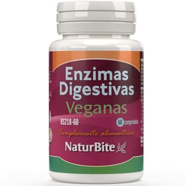 NaturBite Enzimas Digestivas Veganas 60 comprimidos Mejora del proceso digestivo facilitando la descomposición y absorción de los nutrientes de los alimentos.