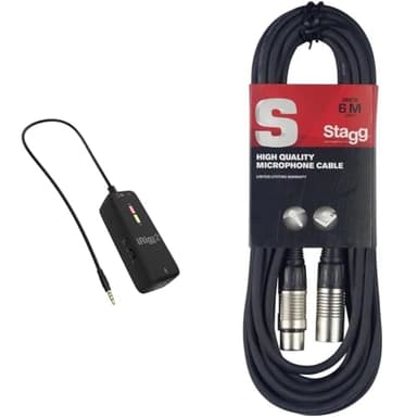 Preamplificador de micrófono ajustable iRig Pre2, interfaz MIC XLR para iPhone, iPad, dispositivos & Stagg Cable de micrófono a mezclador Stagg SMC6 XLR (m) -XLR (f) de 6 metros de largo, negro