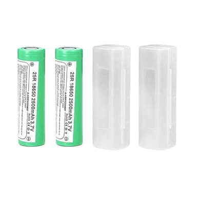Baterías de Litio Pilas Recargables 2500mAh - 20A - 3.7v | Parte Superior Plana - Positivo Plano | - Linternas, mandos, videoportero con 2 Fundas Protectoras plásticas (2 Celdas 18650 Flat Top)