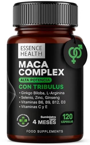 Premium Maca Andina Complex | Alta Potencia | 120 Cápsulas | Tribulus, Ginseng, Ginkgo, L-Arginina, Zinc, Selenio | Vitaminas C, D3, B6, B9, B12, E | Energía, Resistencia y Libido | Hombre y Mujer