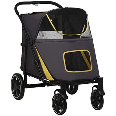 Carro para perros PawHut, carro para perros con cojín, carro plegable para perros, carro para perros grandes y medianos, carro para perros con ventana de malla, correas de seguridad, bolsa, tejido