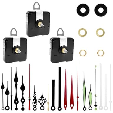 Fousenuk 3 Mecanismo Reloj de Pared, Maquinaria de Reloj a Pilas, con 7 Diferentes Pares Agujas Reloj pared, Silencioso Movimiento Reloj de Cuarzo, para DIY Reparación de Reloj Reemplazo de Piezas