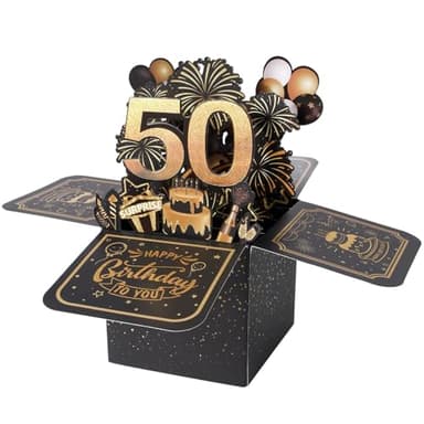 BOFUNX Tarjeta de Felicitación Cumpleaños de 50 Años Pop Up 3D Tarjeta Emergente Regalo Original Creativo para Feliz Cumpleaños a Familias Amigos