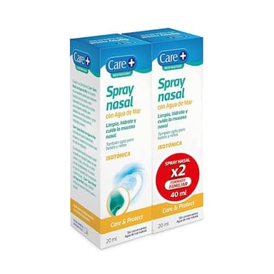 Care Plus Duplo Spray Nasal Con Agua De Mar- Limpia, hidrata y cuida la mucosa nasal dañada o irritada - 40 ml (2x20ml)