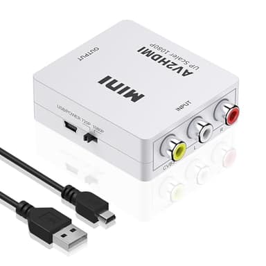 Vinmooog Adaptador RCA a HDMI Adaptador AV a HDMI, Adaptador hdmi 1080P 720P Mini RCA Compuesto CVBS Convertidor de Vídeo Audio Soporta PAL/NTSC Compatible con DVD/VCD/STB/Xbox/PS4/TV/Wii/VCR- Blanco