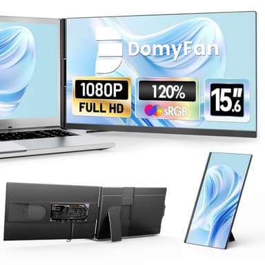 domyfan Monitor Portátil,15.6" 120% sRGB FHD 1080P IPS Extensor Pantalla Portati para Todos Tamaños de Laptops,Desmontable de Pantalla Doble con HDMI/USB-A/Type-C Plug-Play para Windows,Mac,Android