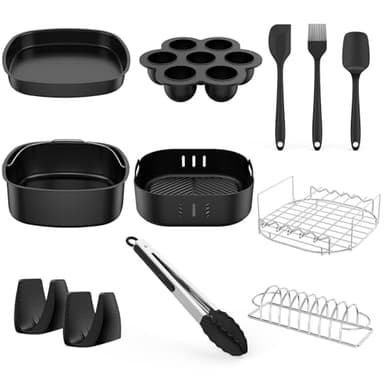 Accesorios freidora de Aire, Air Fryer Accesorios con Molde Silicona freidora de Aire, Accesorios para freidora sin Aceite COSORI Cecotec Ninja Philips EVVO 5,5L 6L 6,2L 6,5L, Rejilla airfryer Pinzas