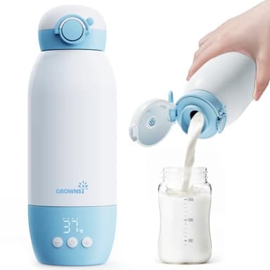 GROWNSY Calentador de Biberones Portátil de Viaje Calienta Biberones Eléctrico con Calentamiento Rápido para Leche, Batería de 10000mAh, Capacidad de 600mL y Control de Temperatura.