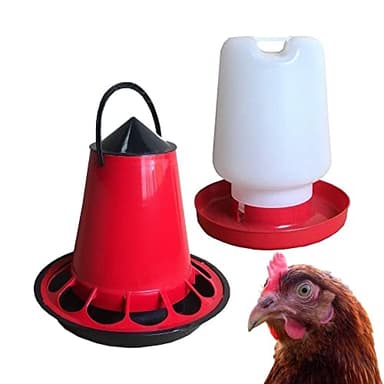 Pack Bebedero 6 L + Comedero 5 kg de Plástico Apto para Colgar o Apoyar a Ras de Suelo y Alimentar Aves de Corral, Gallinas y Pájaros en Jaulas y Gallineros