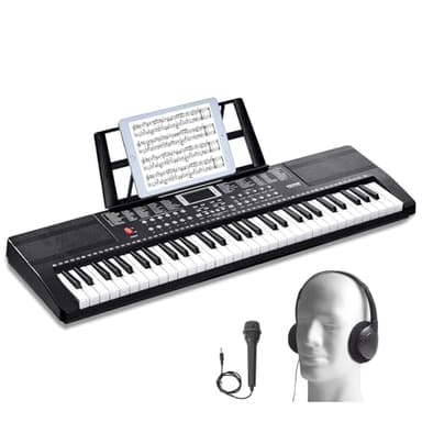 VEVOR 61 Teclas Piano de Teclado Digital Portátil 200 Tonos, 200 Ritmos con 60 Canciones de Demostración, Altavoces Duales Integrados, Auriculares, Micrófono y Pegatinas de Piano para Principiantes